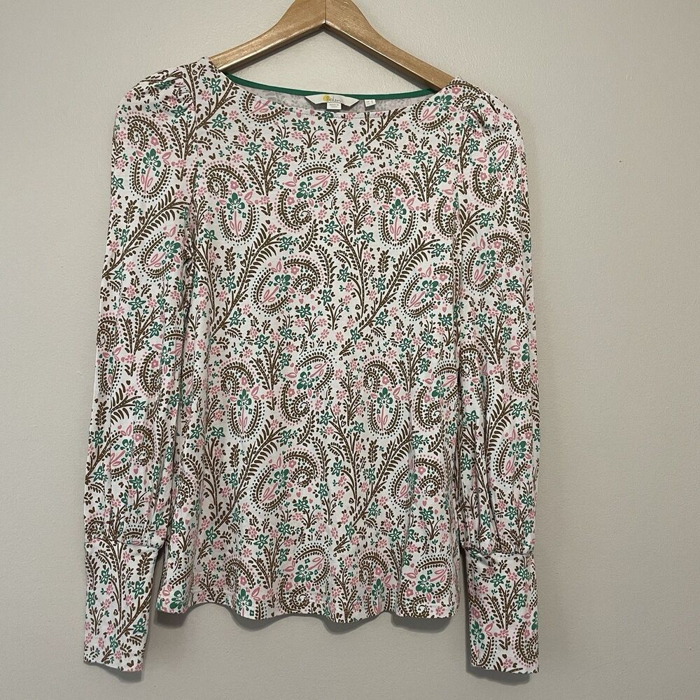 Boden Women’s Long Sleeve Top 4 Cotton Modal Paisley Casual Comfort Preppy